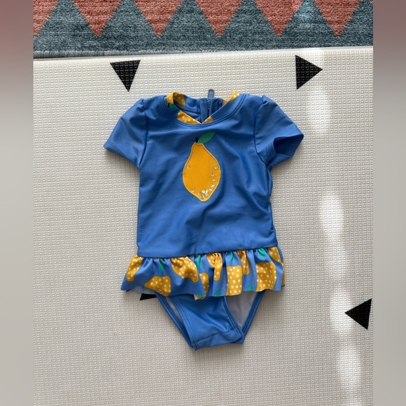 Cat & Jack|Baby girl Blue and Yellow One Piece Swimsuit with lemon fruit print• - Picture 3 of 5